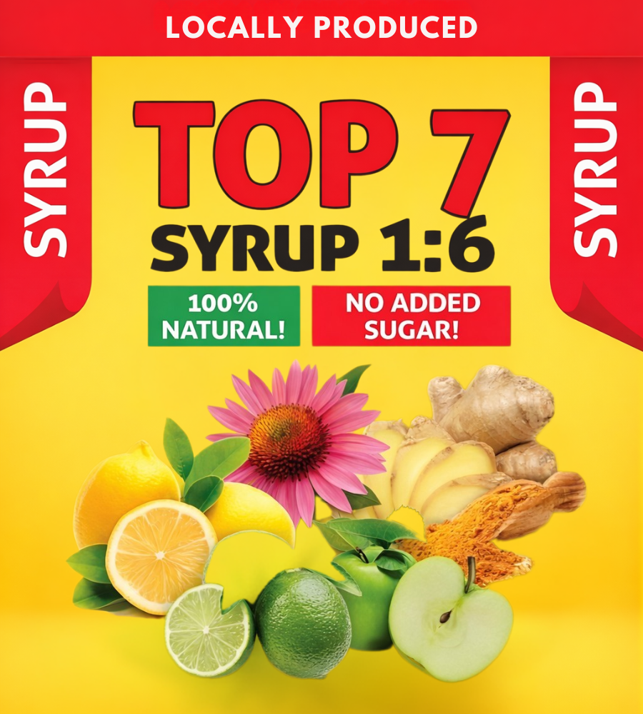 TOP 7 (ginger, turmeric, lemon, lime, echinacea, black pepper, apple)