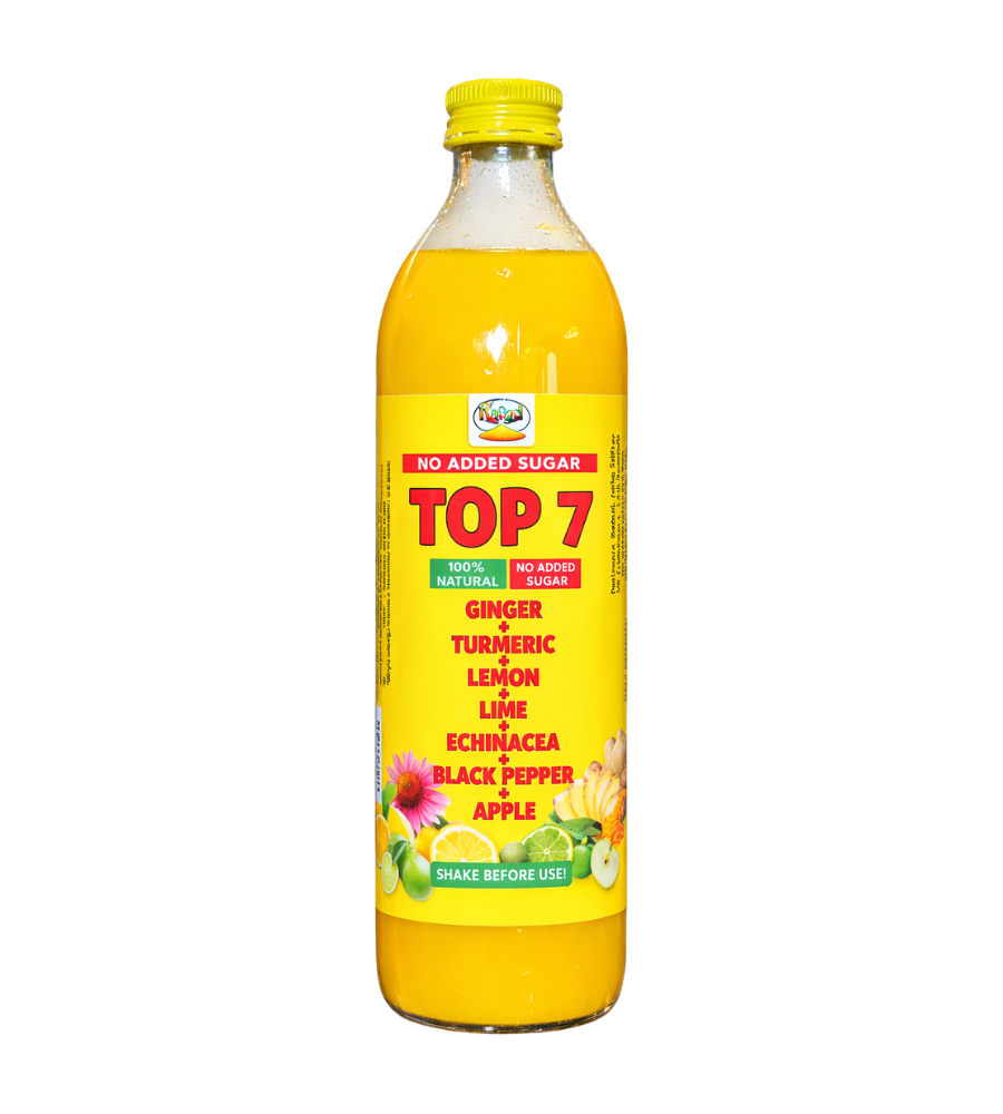 TOP 7 (ginger, turmeric, lemon, lime, echinacea, black pepper, apple)