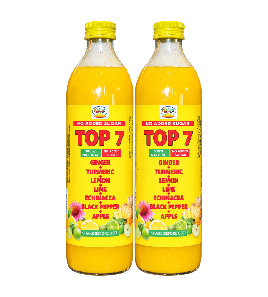TOP 7 (ginger, turmeric, lemon, lime, echinacea, black pepper, apple)