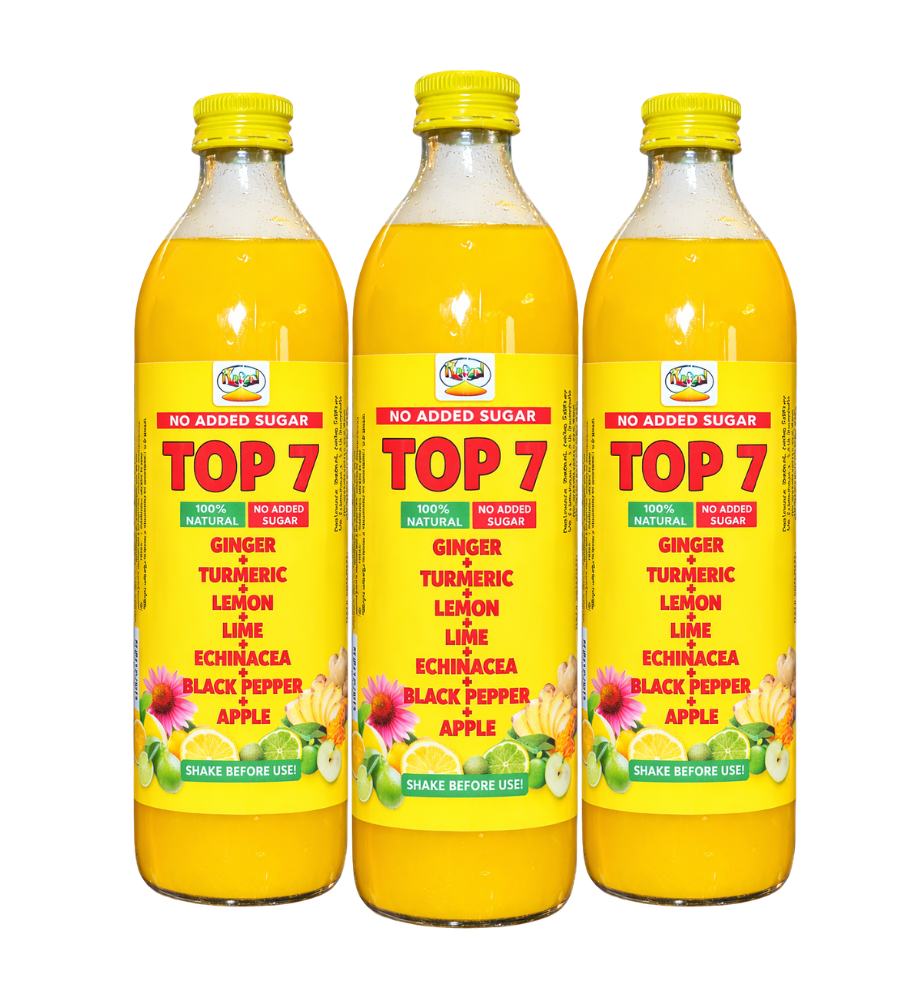 TOP 7 (ginger, turmeric, lemon, lime, echinacea, black pepper, apple)