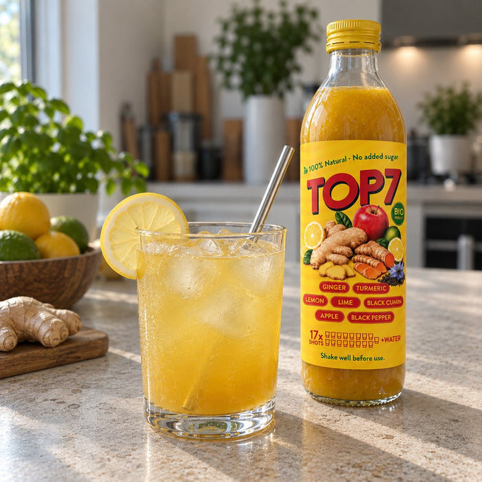 Finished TOP 7 drink with ice and lemon